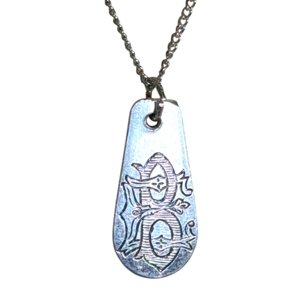 Vintage Silver Spoon Monogrammed Letter B Artisan Pendant with 925 Rope Necklace